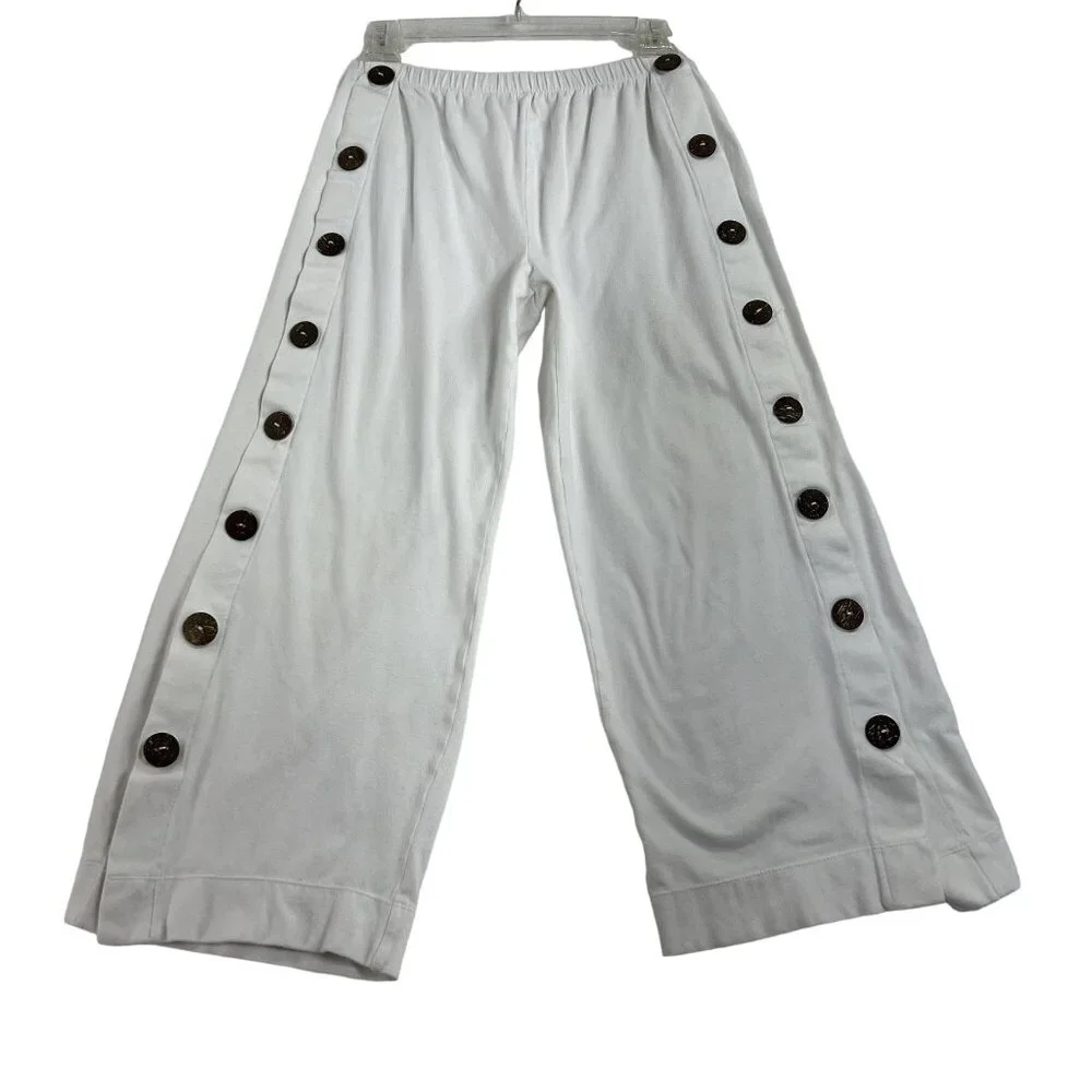 Soft Surroundings Womens S Newport Beach Pants White Wood Buttons Crop Wide Leg - Picture 3 of 13